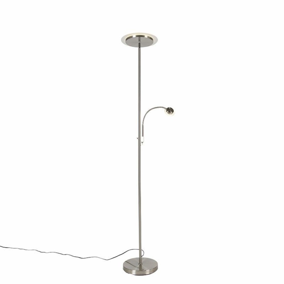 Led Verlichting QAZQA  | Moderne Vloerlamp Staal Incl. Led Met Leesarm - Chala