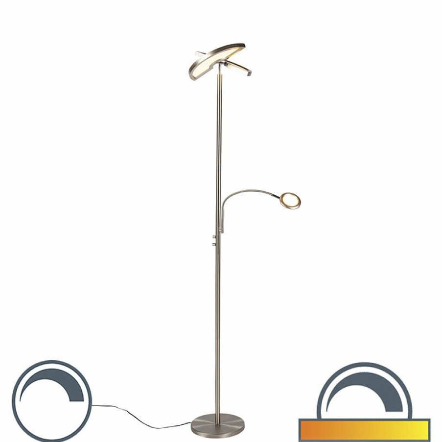 Led Verlichting Trio Leuchten  | Moderne Vloerlamp Staal Met Leeslamp Incl. Led - Moderno Ii